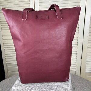 Vintage 90s Deadstock JM New York Burgundy Leather Oxblood Tote Shoulder Bag Lg